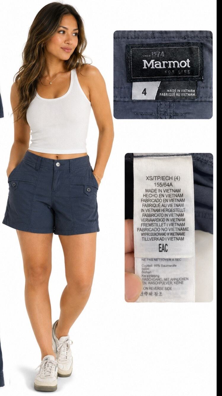 Gorpcore Outdoorsy Performance Marmot Hiking Shorts Size 4 Navy Blue Cotton